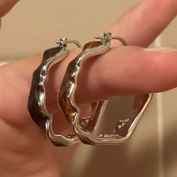 Sterling Silver Electroform Ruffle Hoops - Picture 2 of 4